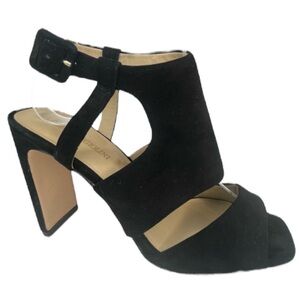 Enzo Angiolini Trudy Black Leather Heels Sandals 7.5